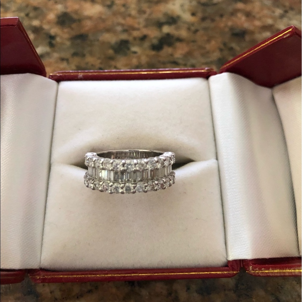 White gold diamond baguette band ring.